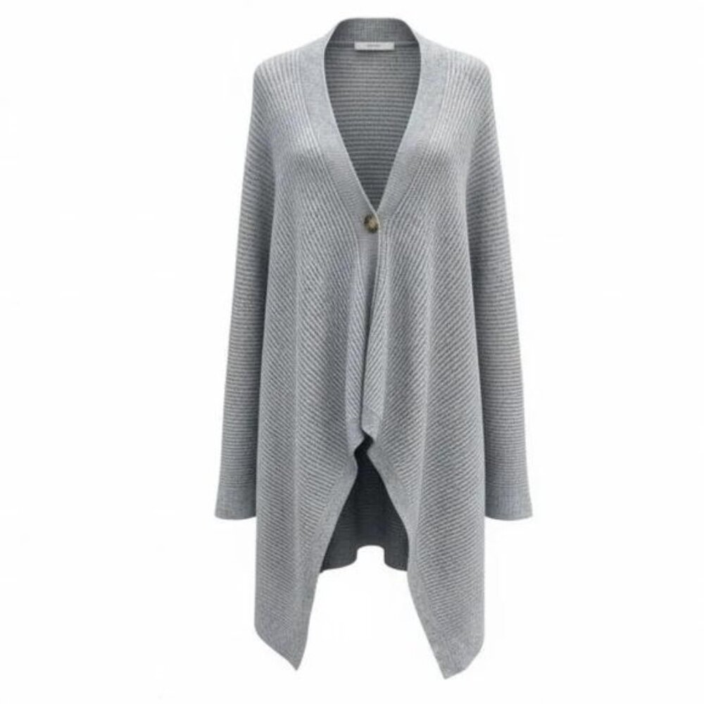 NEW Anthropologie Poncho Sweater One Size Gray Ribbed Knit Shawl Cape Boho